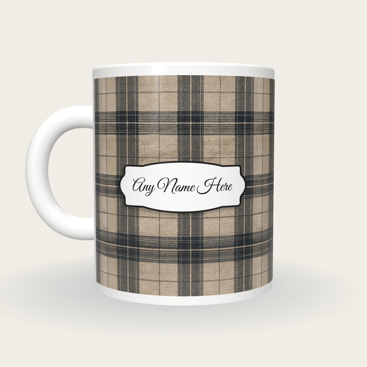 Windowpane Check Wool Name Mug 2, back with the second name label