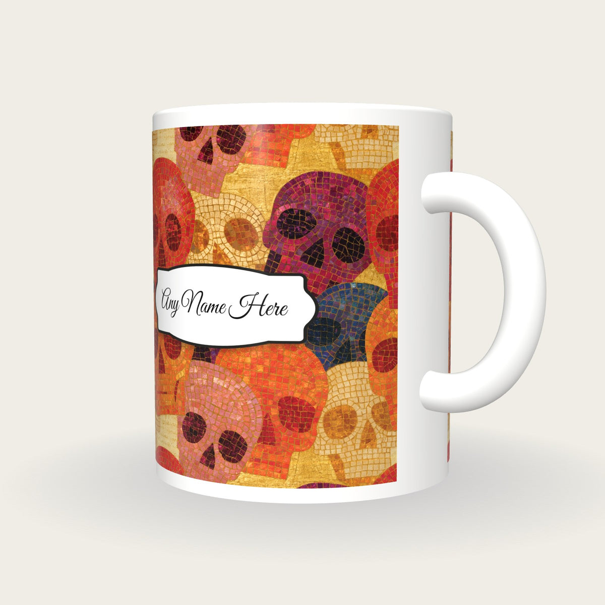 Byzantine Skulls Name Mug, three-quarter view