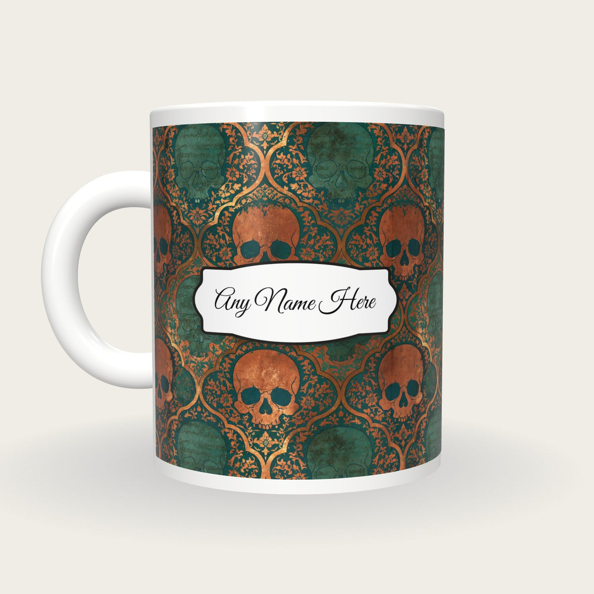 Mughal Skulls Name Mug, back with the second name label