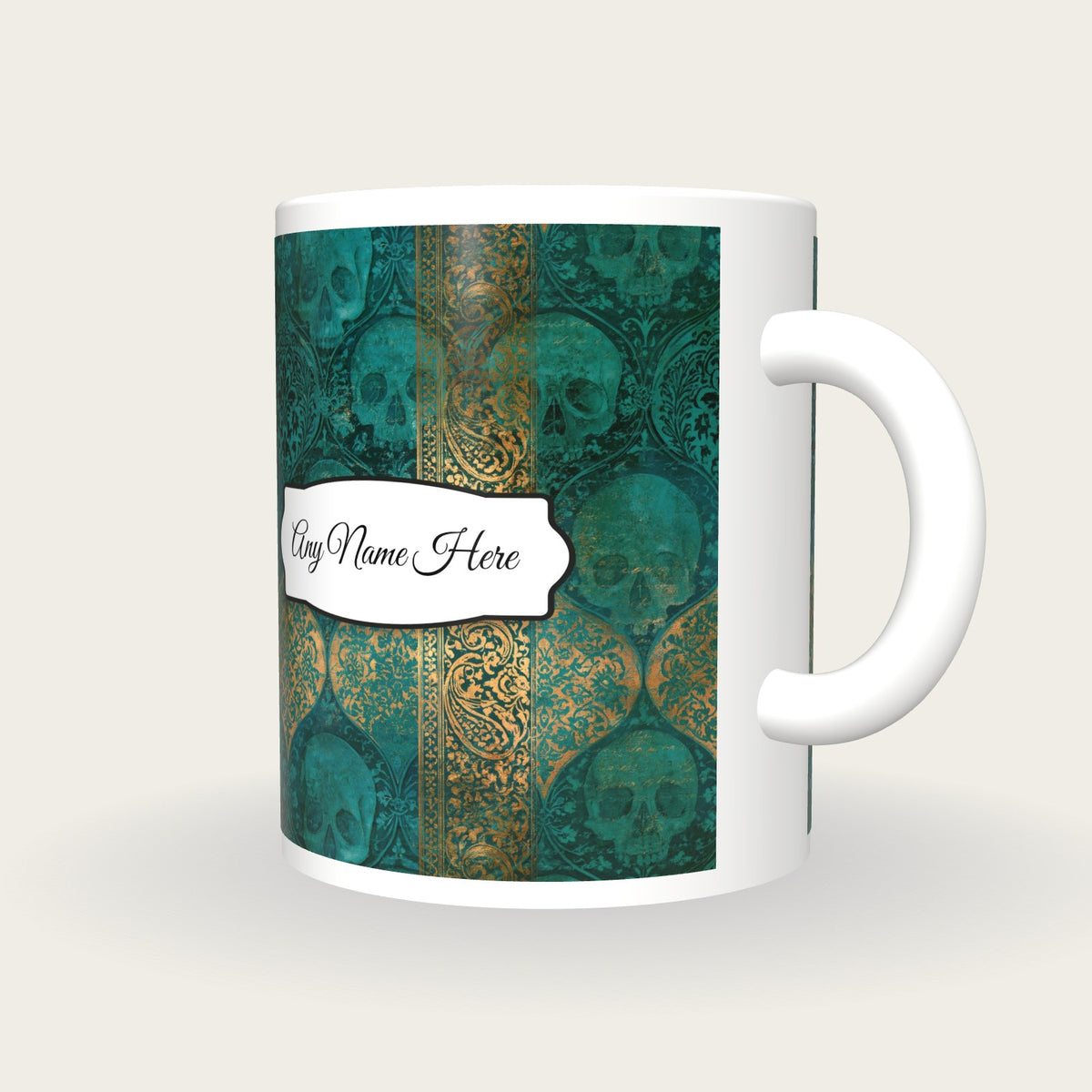 Mughal Skulls Name Mug 2, three-quarter view