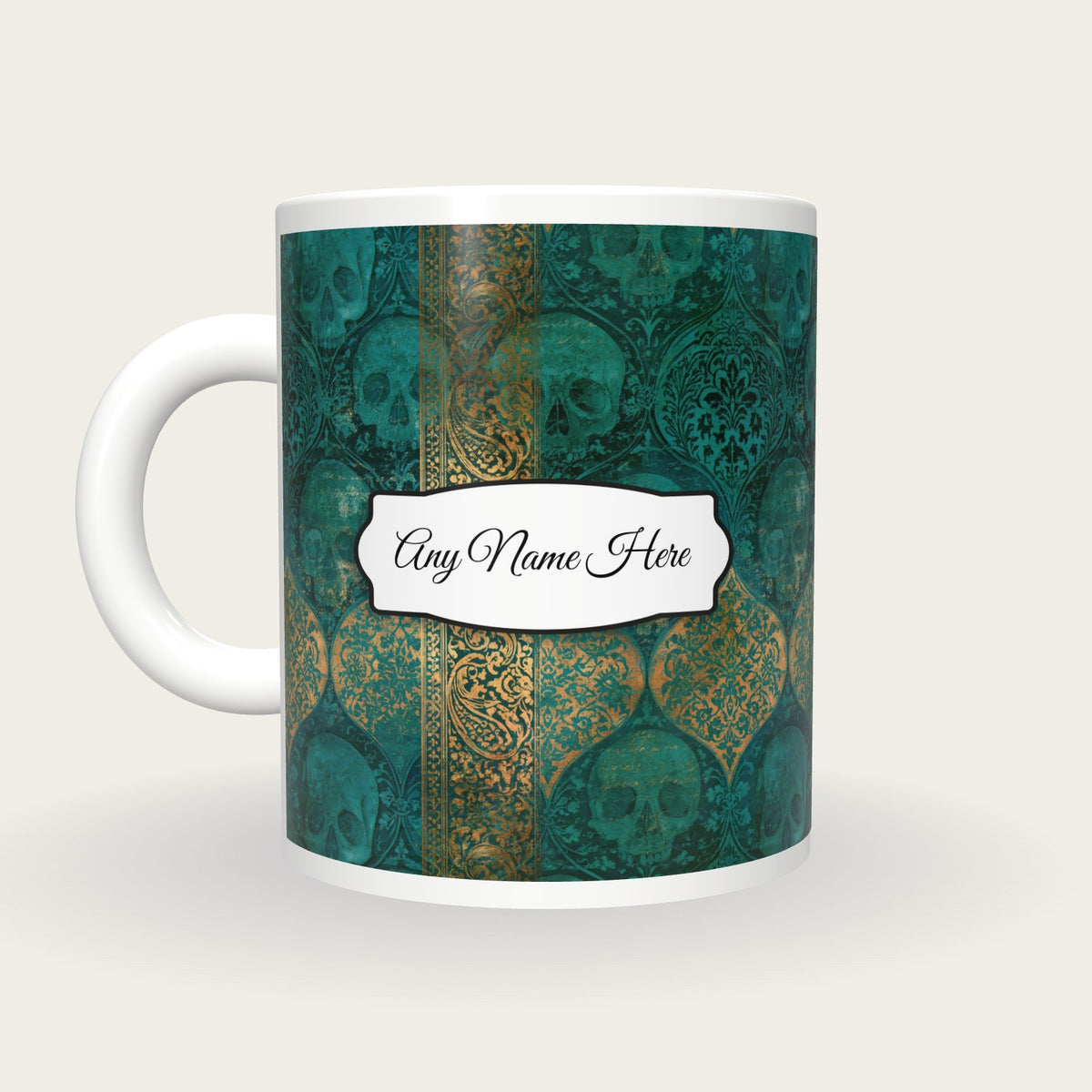 Mughal Skulls Name Mug 2, back with the second name label