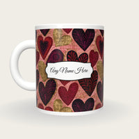 Lubok Hearts Name Mug, back with the second name label