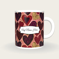 Lubok Hearts Name Mug, front with the name label