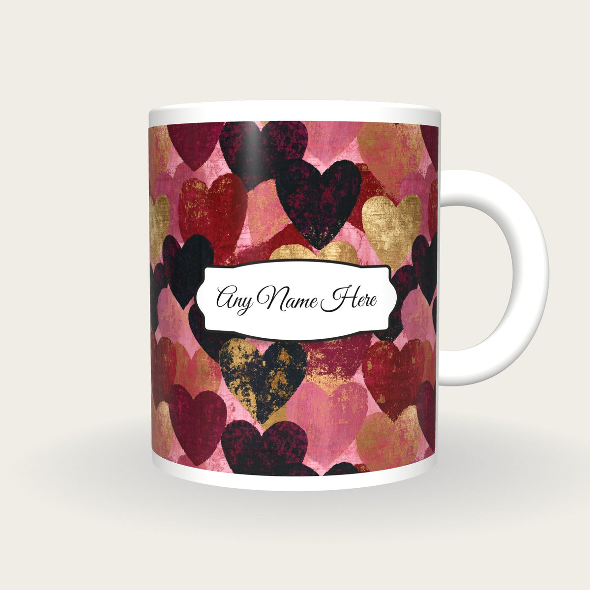 Lubok Hearts Name Mug 2, front with the name label