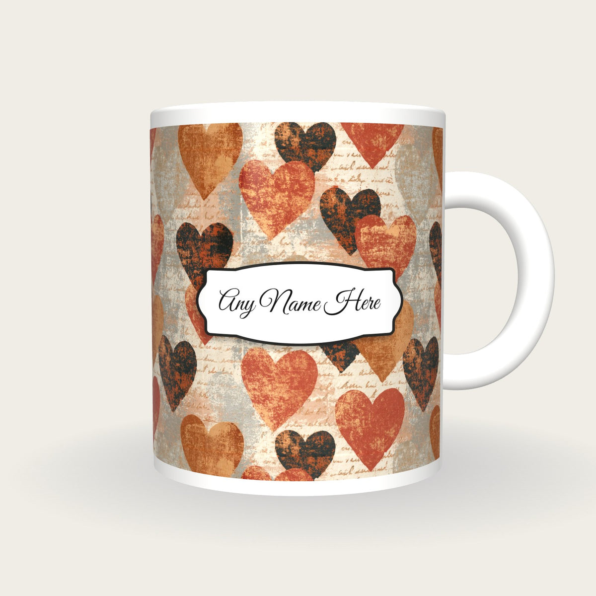 Monoprint Love Hearts Name Mug 2, front with the name label