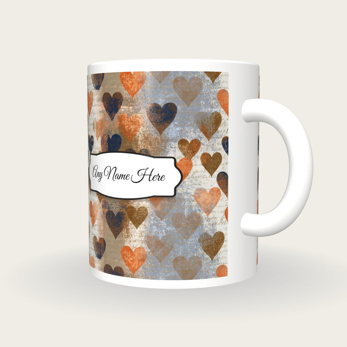 Monoprint Love Hearts Name Mug, three-quarter view
