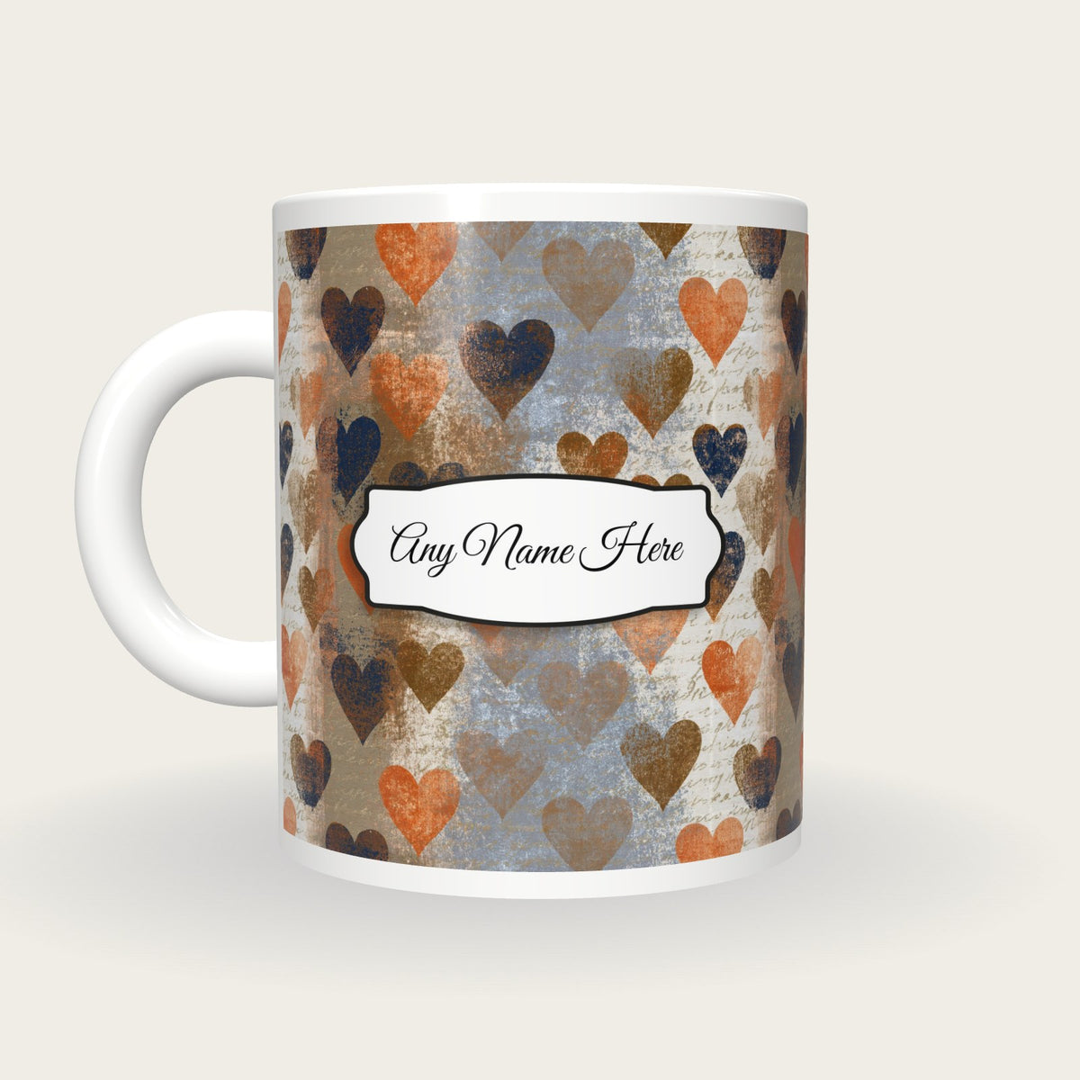 Monoprint Love Hearts Name Mug, back with the second name label