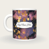 Vintage Gold Leaf Amethyst Abstract Name Mug, back with the second name label