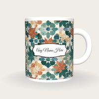 Zellij Leaves Name Mug, front with the name label