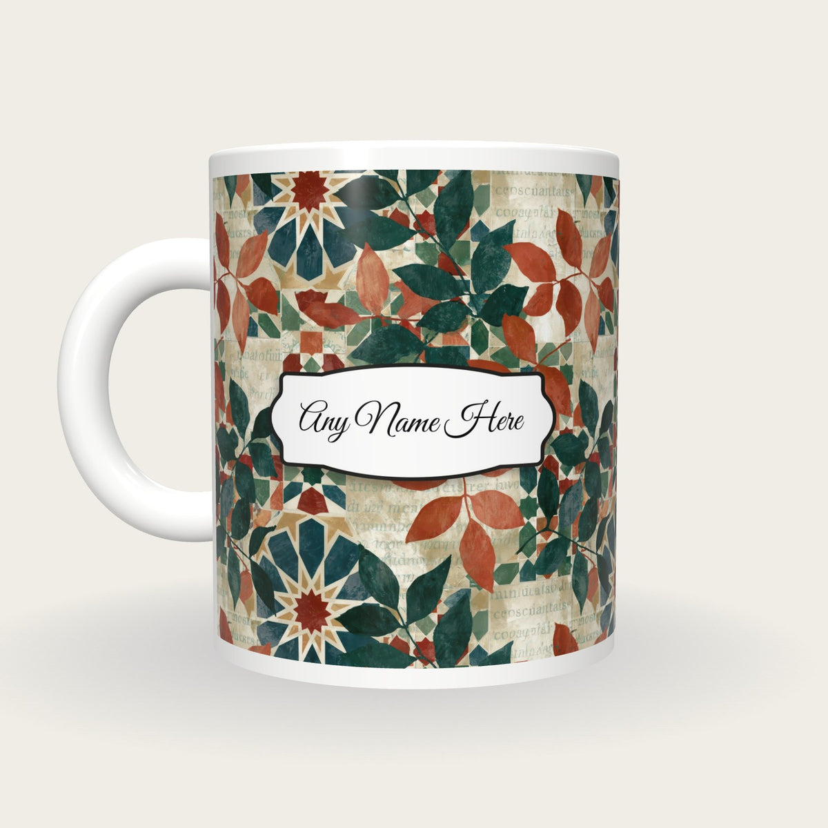 Zellij Leaves Name Mug 2, back with the second name label