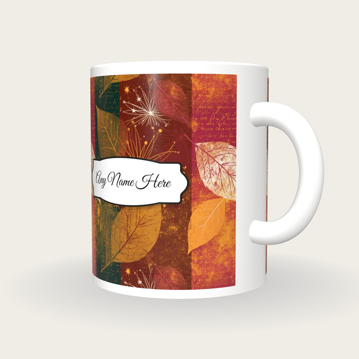 Atomic Age Leaves Name Mug 2, three-quarter view