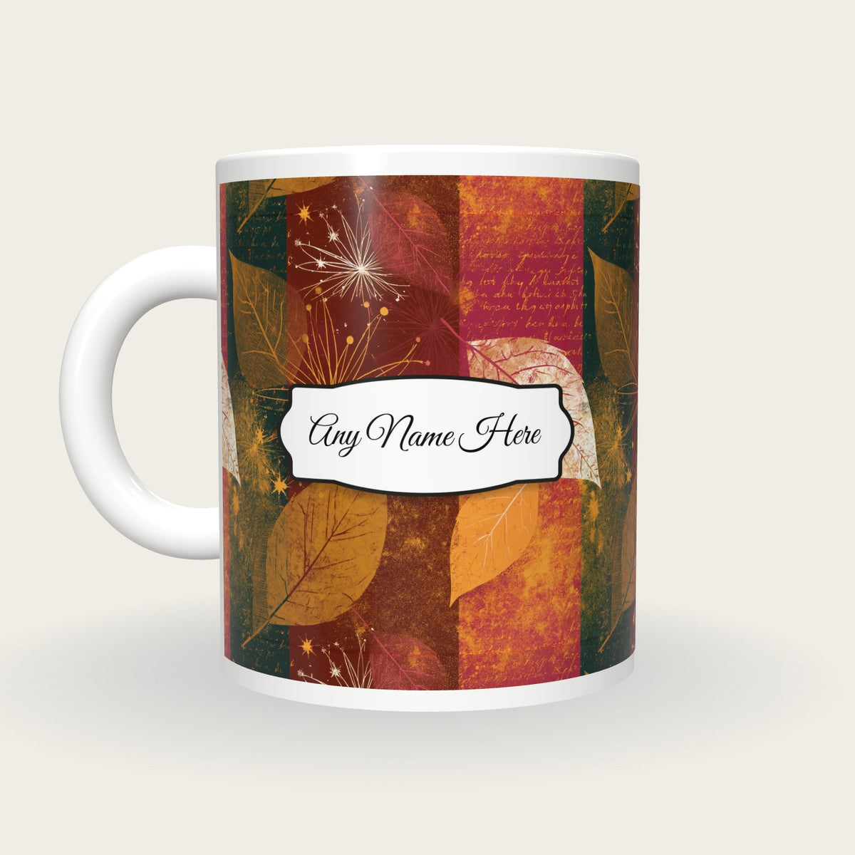 Atomic Age Leaves Name Mug 2, back with the second name label