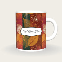 Atomic Age Leaves Name Mug 2, front with the name label