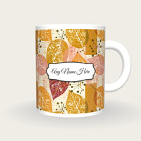 Atomic Age Leaves Name Mug, front with the name label