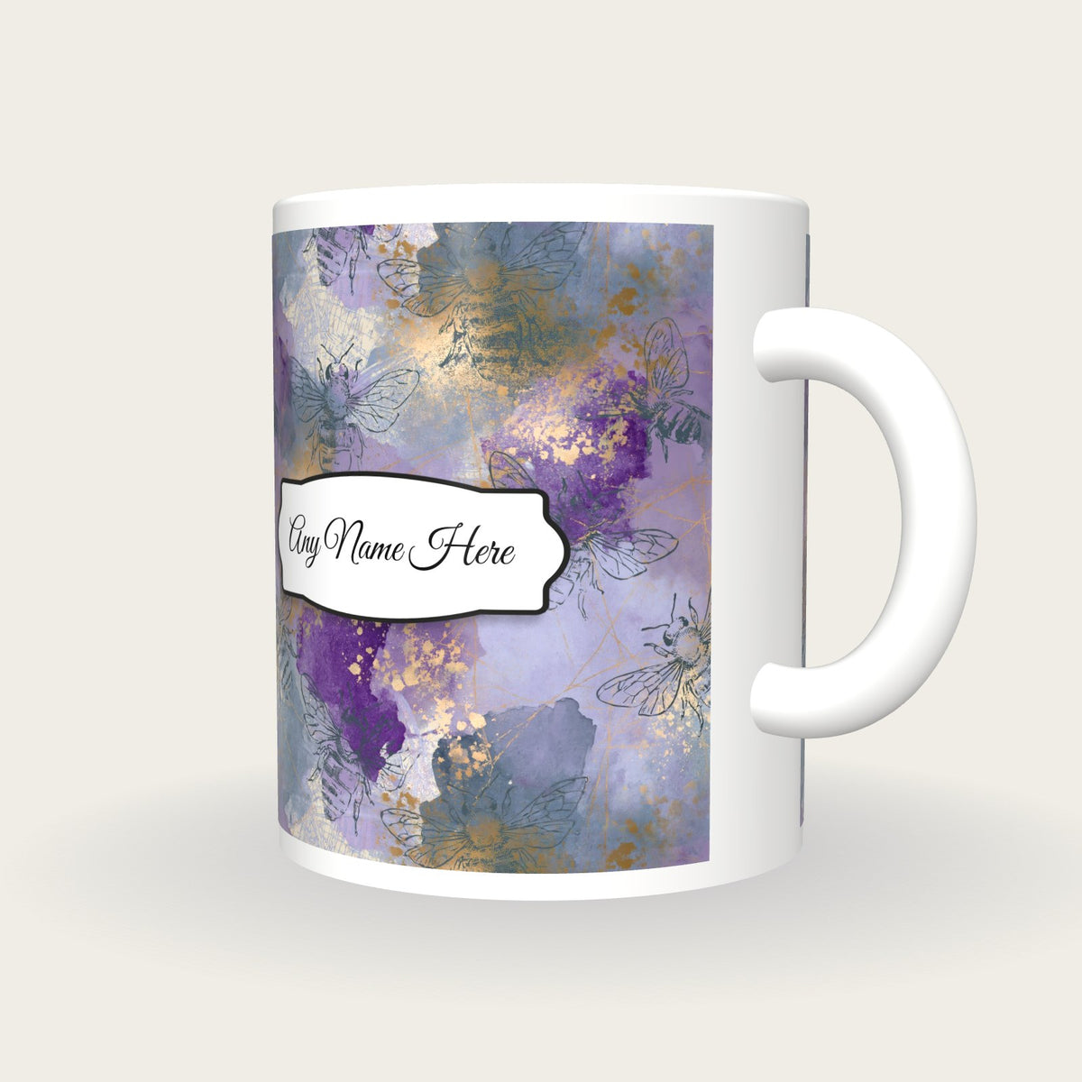 Storybook Bee Name Mug 2, three-quarter view