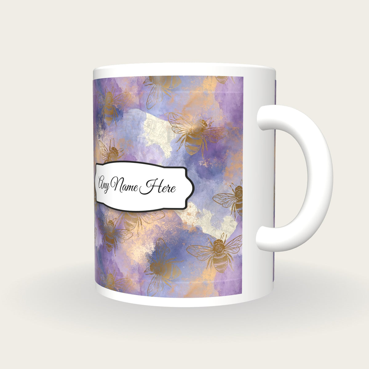 Storybook Bee Name Mug, three-quarter view