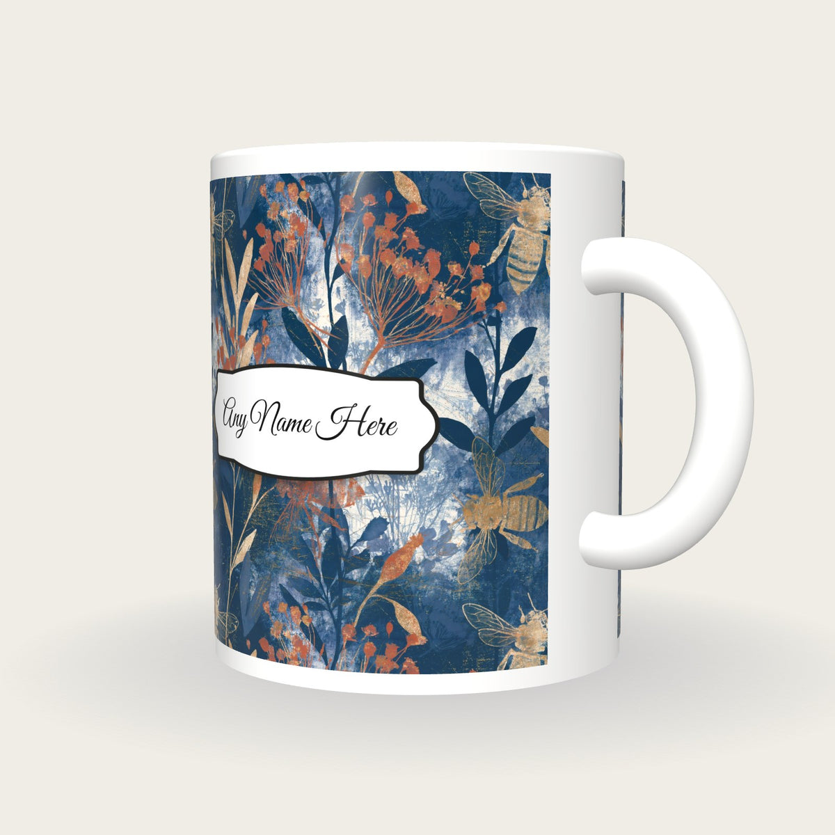 Cyanotype Bee Name Mug, three-quarter view