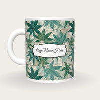 Chinoiserie Leaf Name Mug, back with the second name label