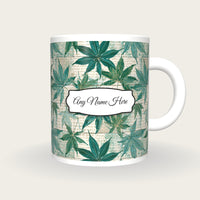 Chinoiserie Leaf Name Mug, front with the name label