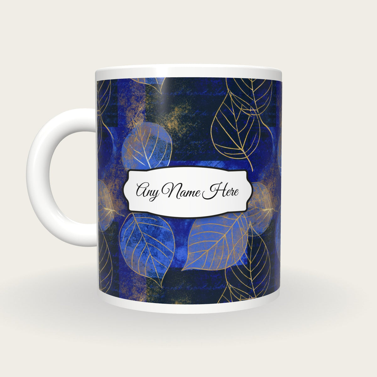 Screenprint Leaf Name Mug 2, back with the second name label
