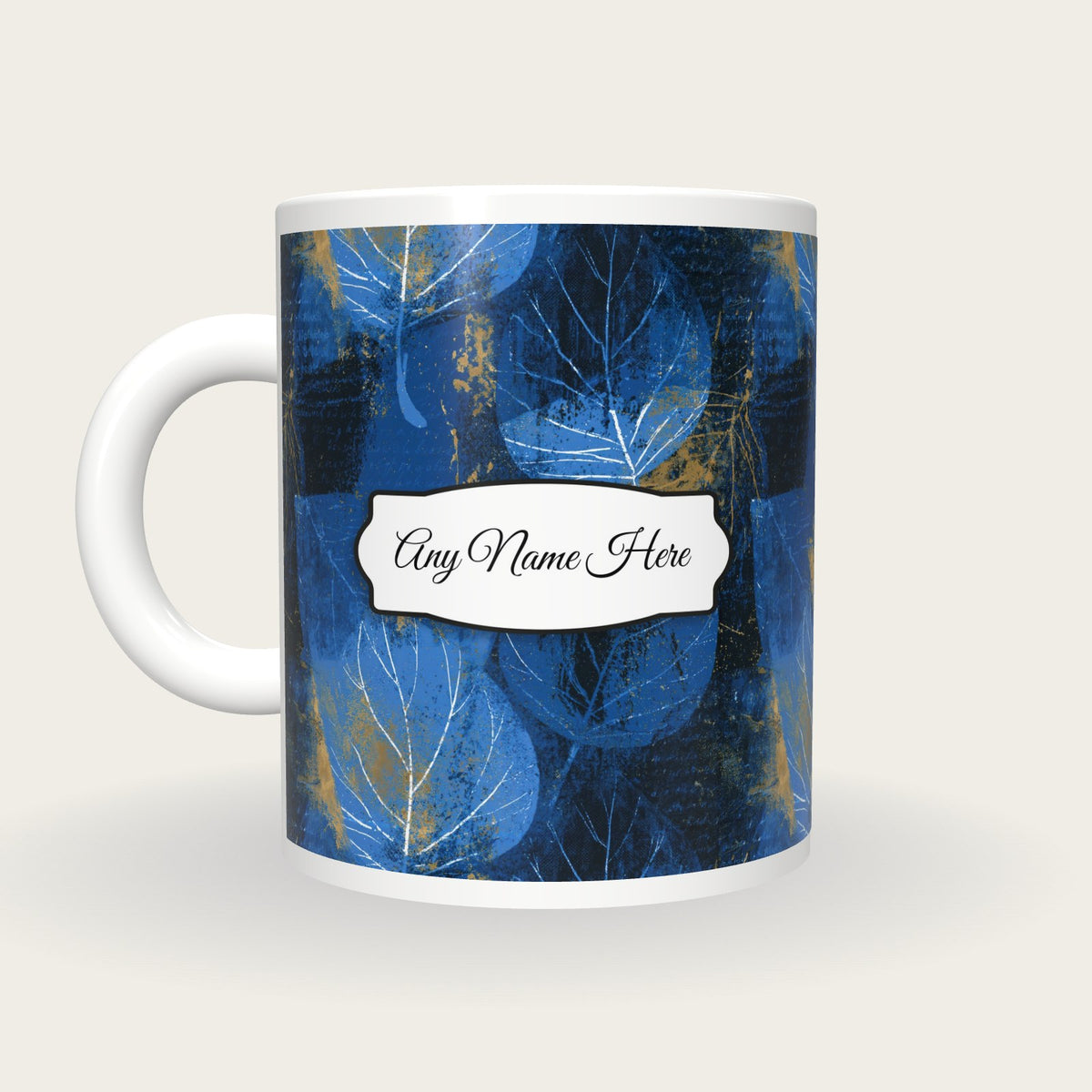 Screenprint Leaf Name Mug 3, back with the second name label