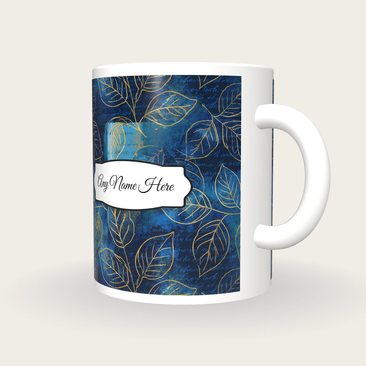Screenprint Leaf Name Mug, three-quarter view