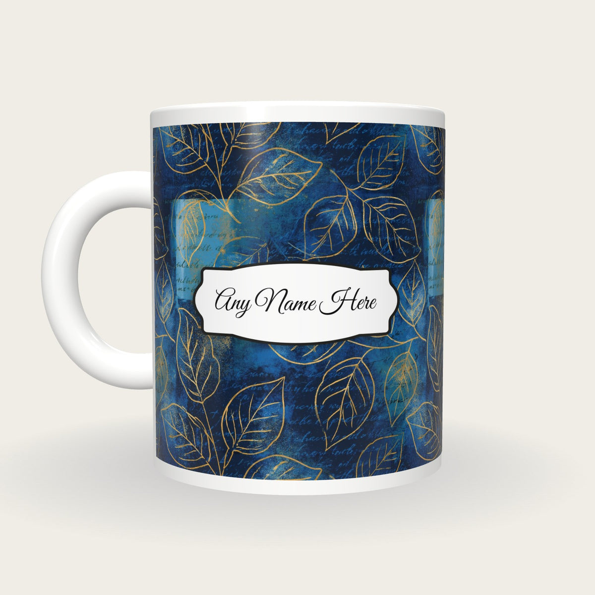 Screenprint Leaf Name Mug, back with the second name label
