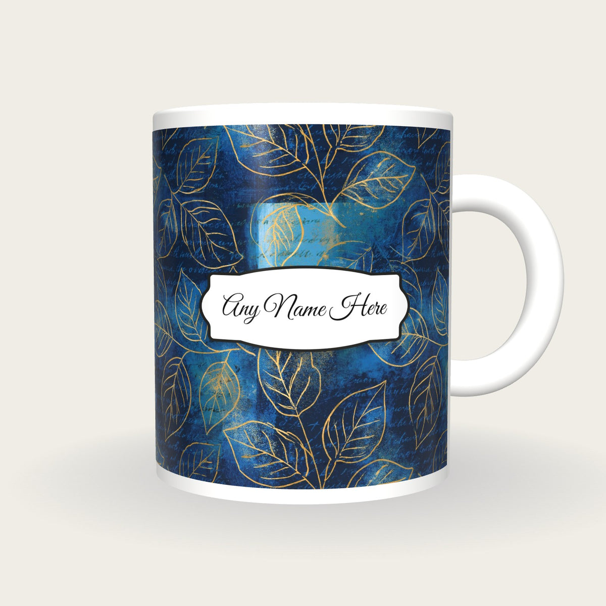 Screenprint Leaf Name Mug, front with the name label