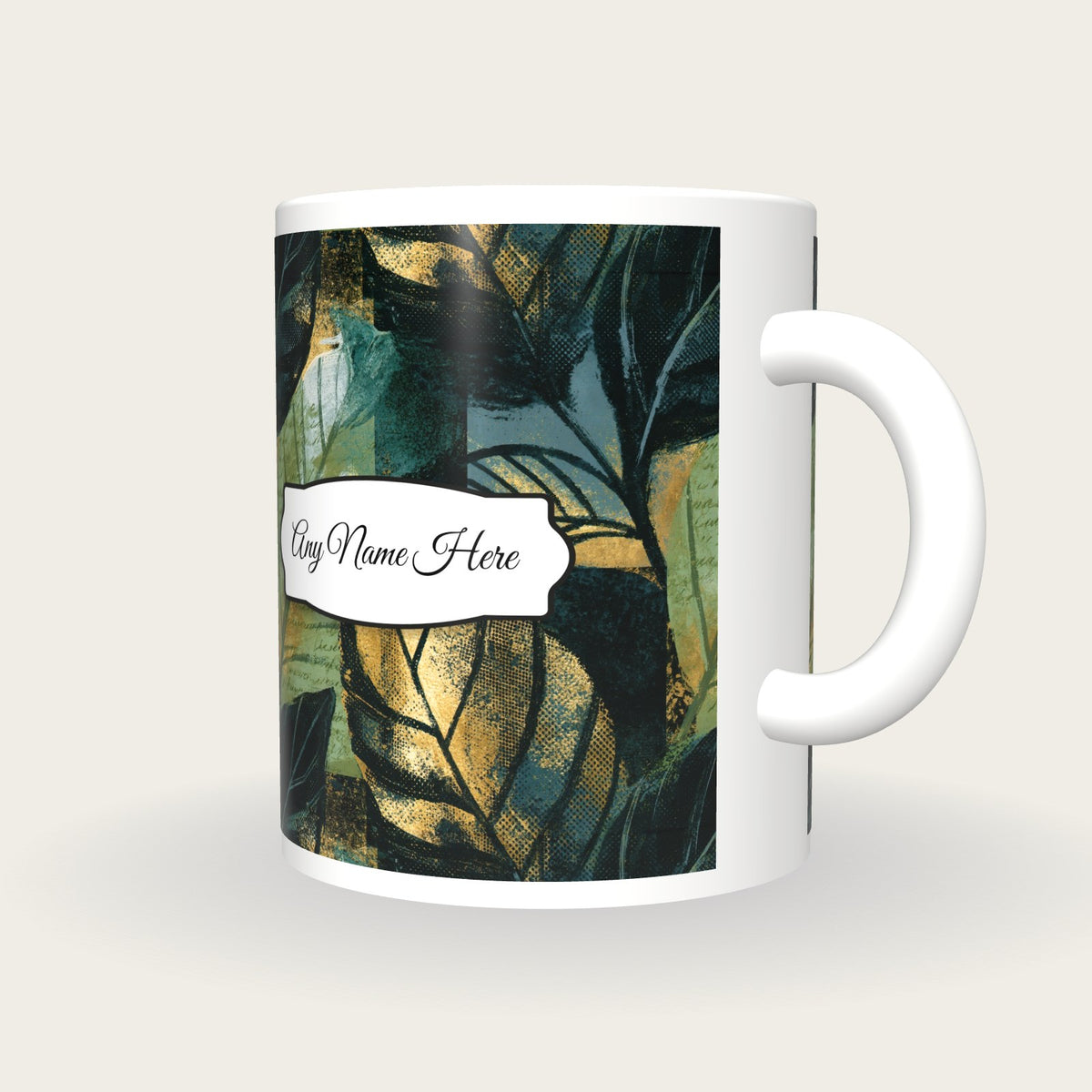 Comic Book Leaf Name Mug, three-quarter view