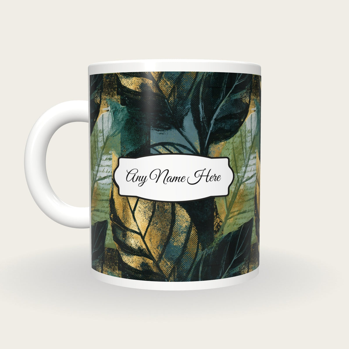 Comic Book Leaf Name Mug, back with the second name label