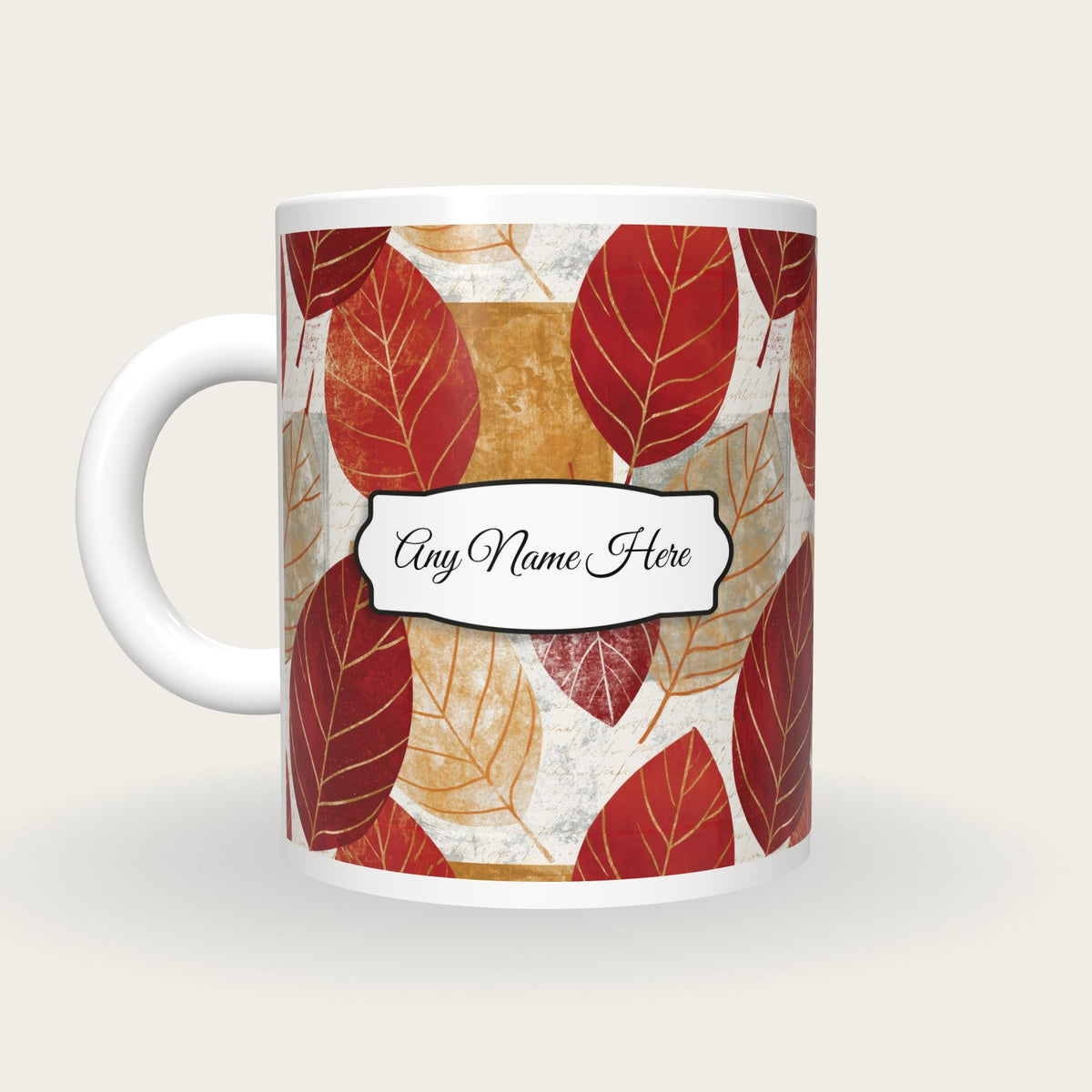 Bohemian Leaf Name Mug, back with the second name label