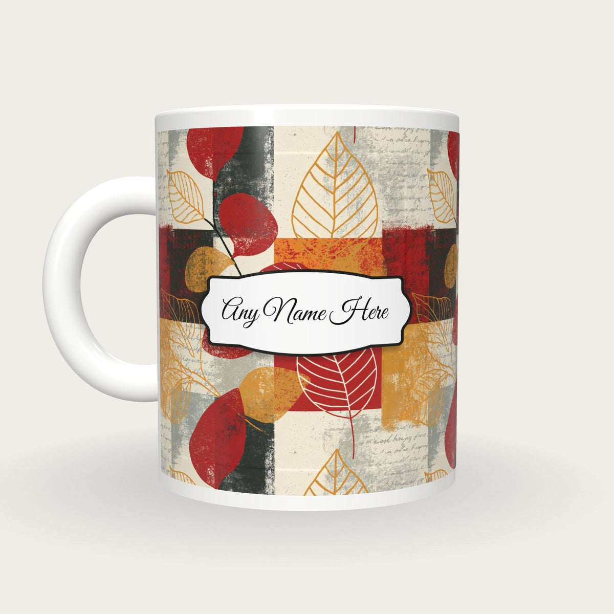 Bohemian Leaf Name Mug 2, back with the second name label