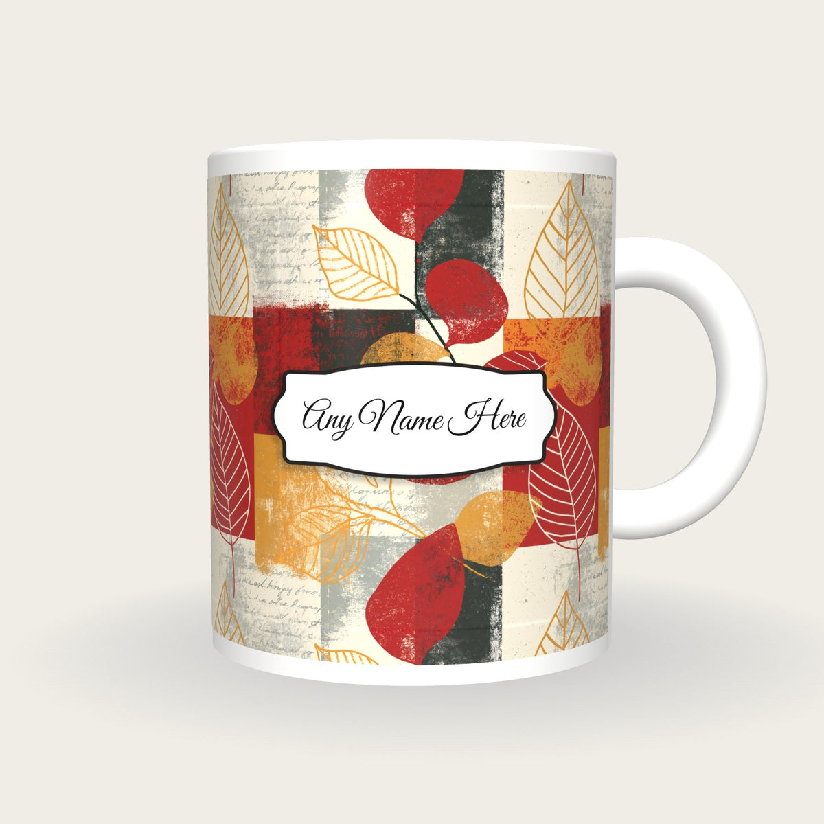 Bohemian Leaf Name Mug 2, front with the name label