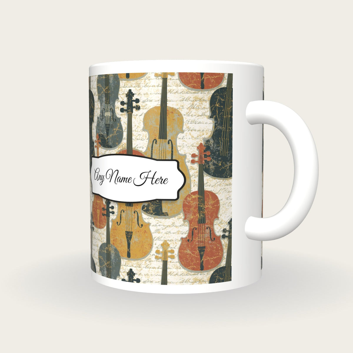 Kintsugi Violin Name Mug, three-quarter view