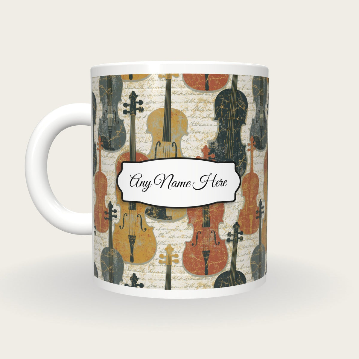 Kintsugi Violin Name Mug, back with the second name label