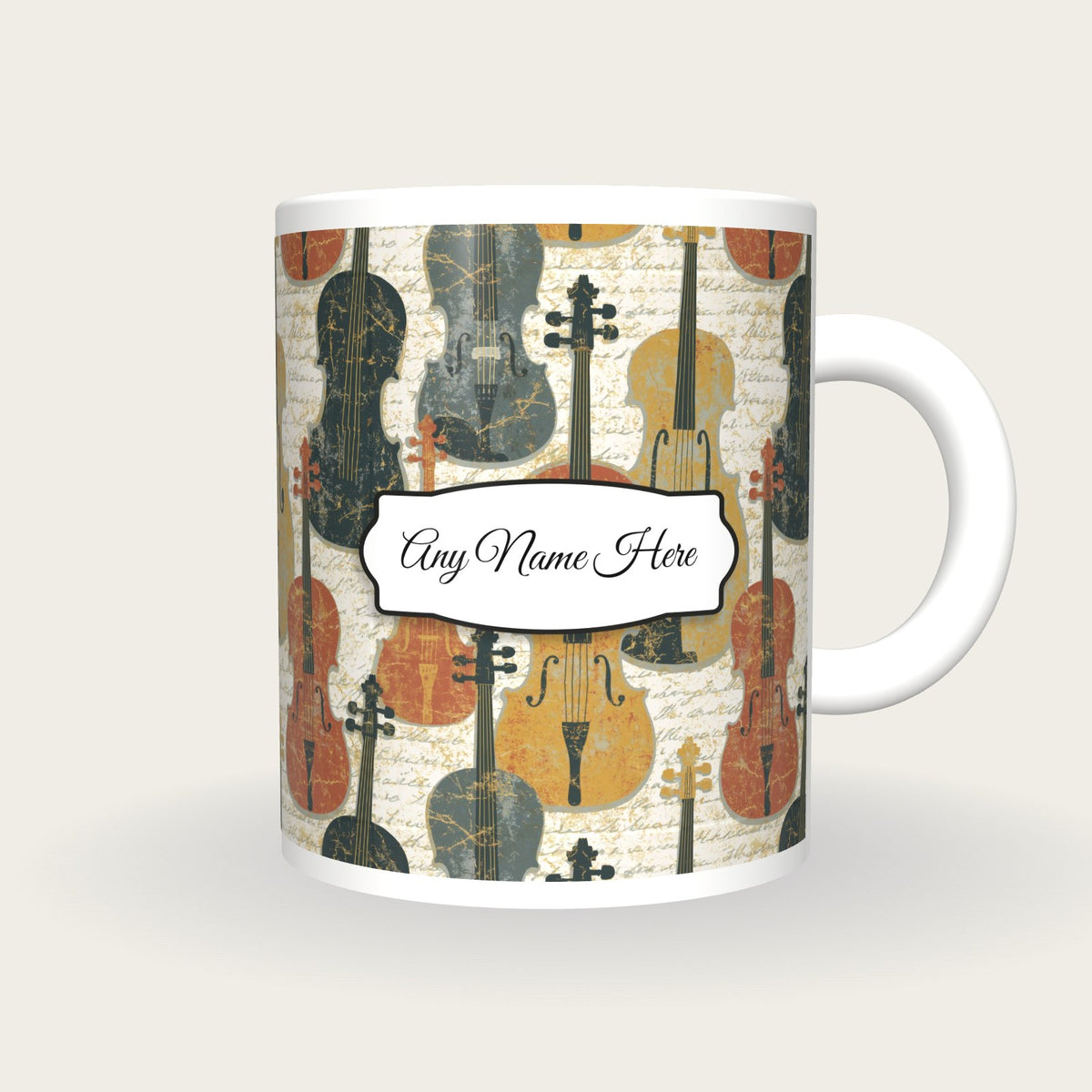 Kintsugi Violin Name Mug, front with the name label