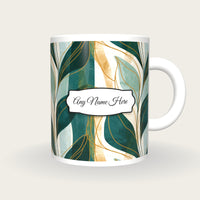 Scandinavian Leaf Name Mug, front with the name label