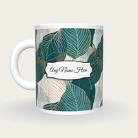 Scandinavian Leaf Name Mug 2, back with the second name label