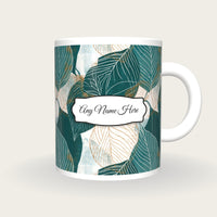 Scandinavian Leaf Name Mug 2, front with the name label