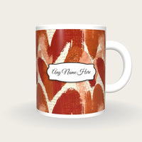 Expressionist Hearts Name Mug, front with the name label