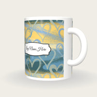 Risograph Heart Slate Yellow Name Mug, three-quarter view