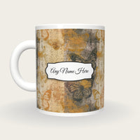 Antique Botanical Butterfly Name Mug, back with the second name label