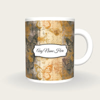Antique Botanical Butterfly Name Mug, front with the name label
