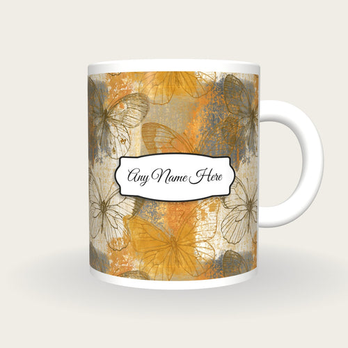 Antique Botanical Butterfly Name Mug 2, front with the name label
