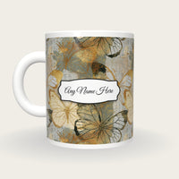 Antique Botanical Butterfly Name Mug 3, back with the second name label