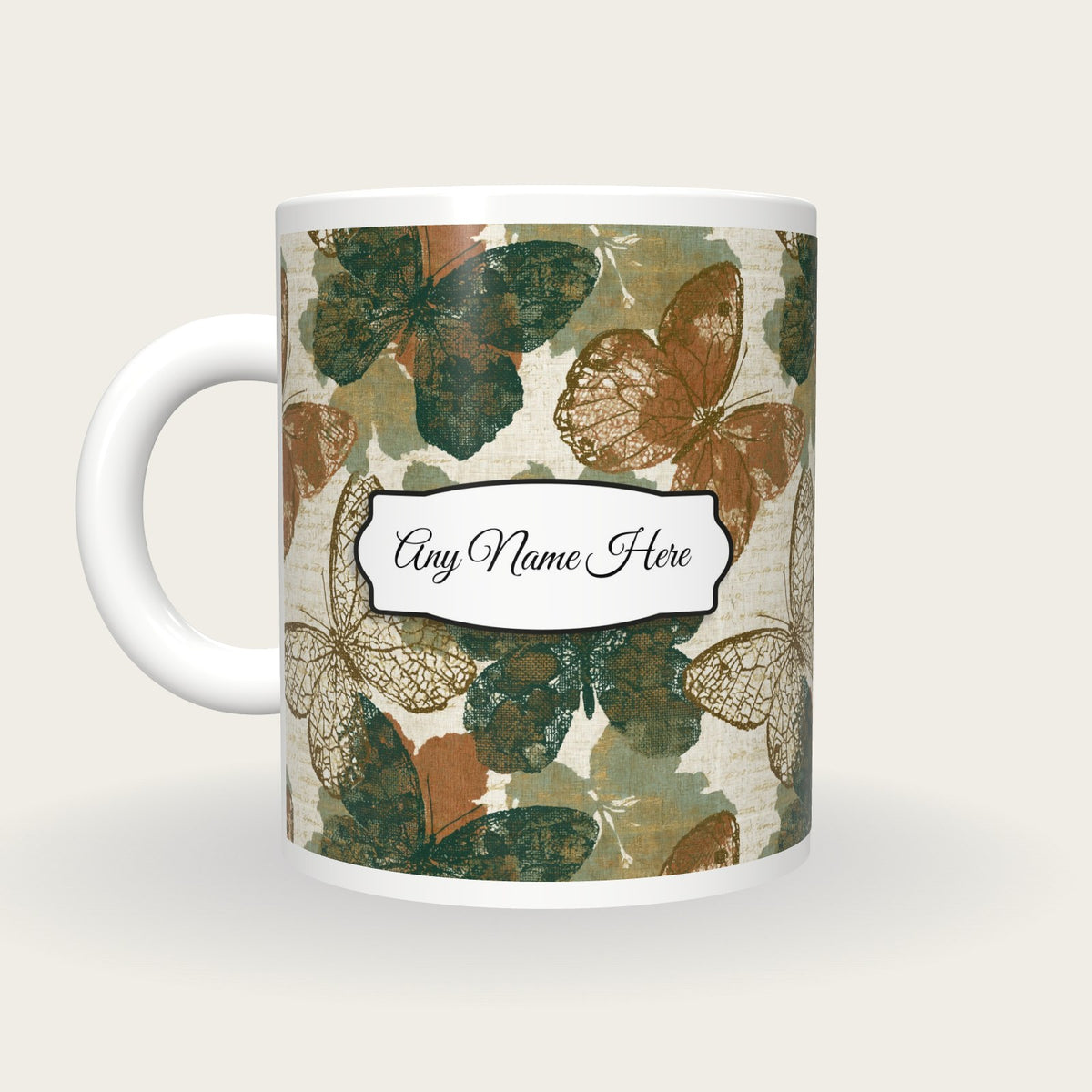 Lace Butterfly Name Mug 2, back with the second name label
