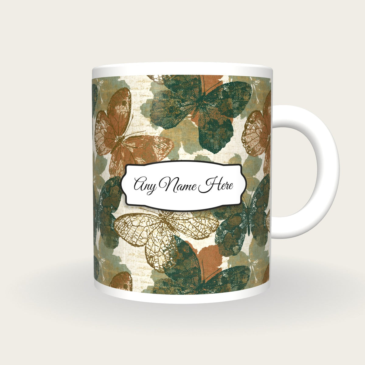 Lace Butterfly Name Mug 2, front with the name label