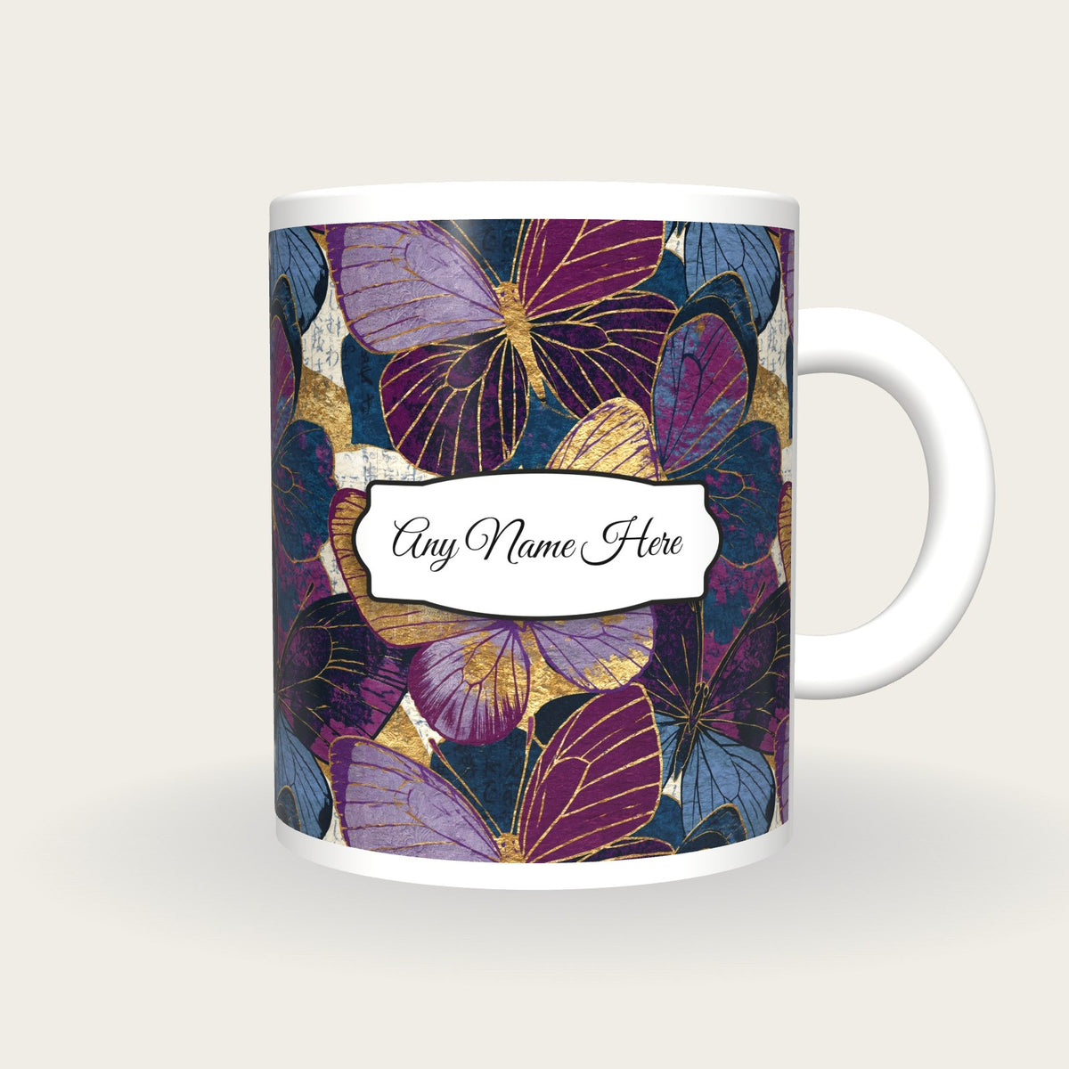Maximalist Butterfly Name Mug, front with the name label