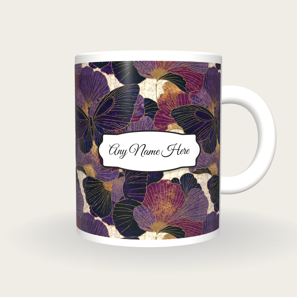 Maximalist Butterfly Name Mug 2, front with the name label