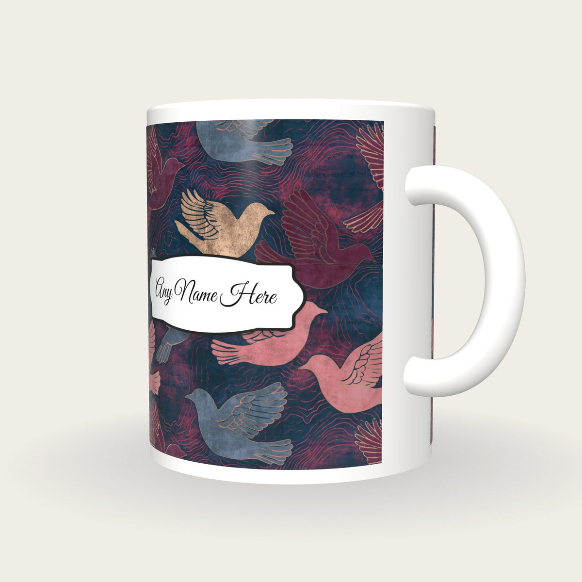 Antique Map Bird Name Mug, three-quarter view